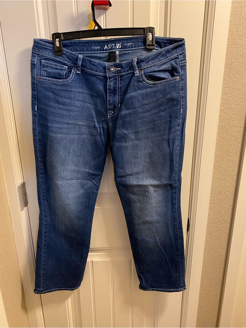 Apt 9 Jeans 14 Capri Bling Pocket Stretch Blue Denim Capris